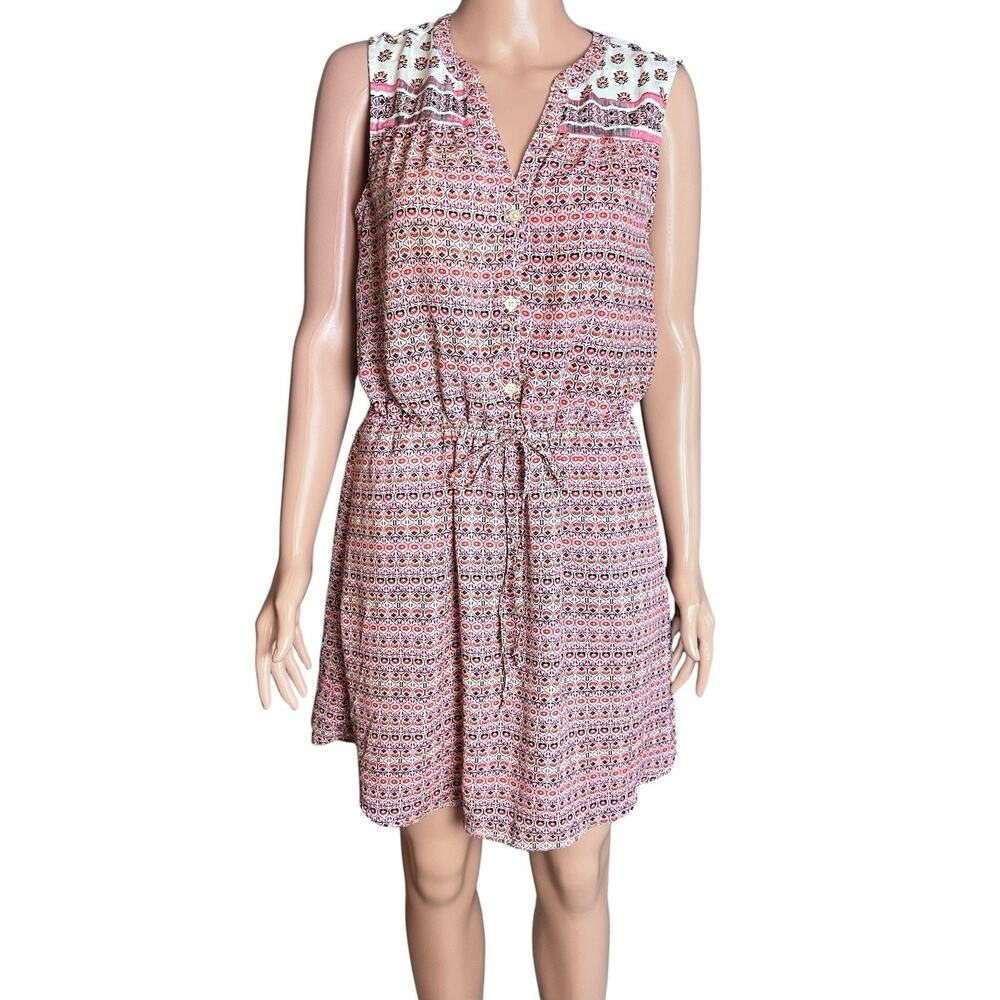 Gap Women’s Red Medallion Print Sleeveless Dress Small V-Neck Tie Waist Boho
